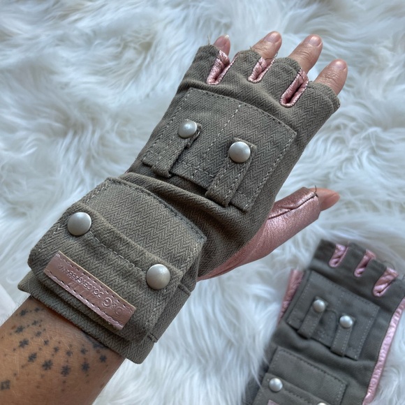 Vintage D&G gloves, metallic pink leather and army green! Omg - Picture 5 of 8